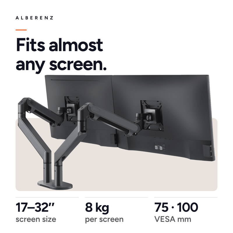 Alberenz® Dubbele Monitorarm Met Gasveer Donkergrijs