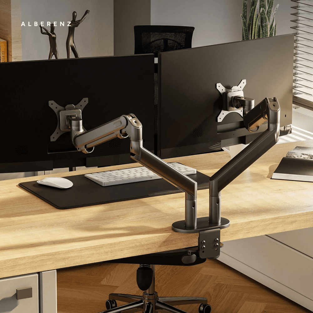 Alberenz® Dubbele Monitorarm Met Gasveer Donkergrijs