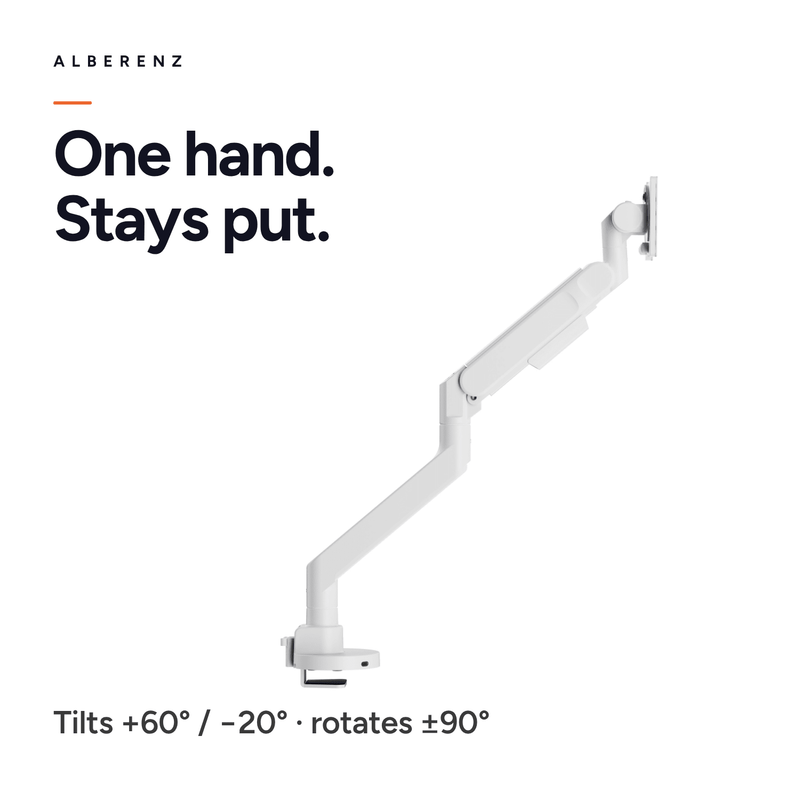 Alberenz® Support d'Écran à Vérin à Gaz Robuste Blanc (jusqu'à 57 pouces)