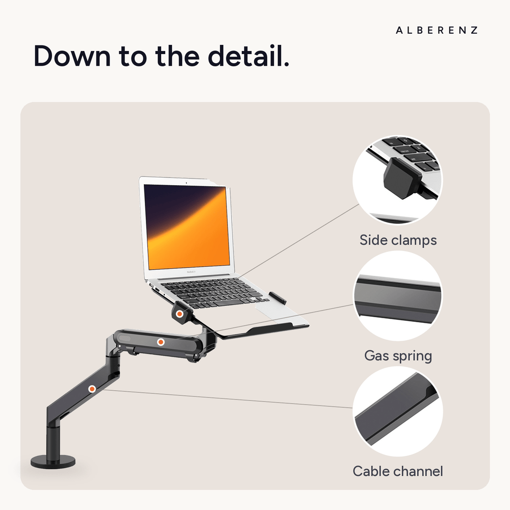 Alberenz® Laptop Arm Gas Spring - Dark Grey