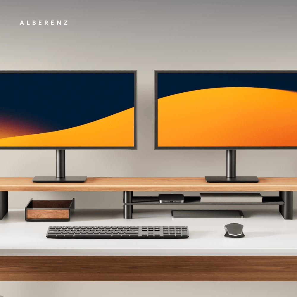 Alberenz® Oak Wooden Monitor Riser - 2 Monitors