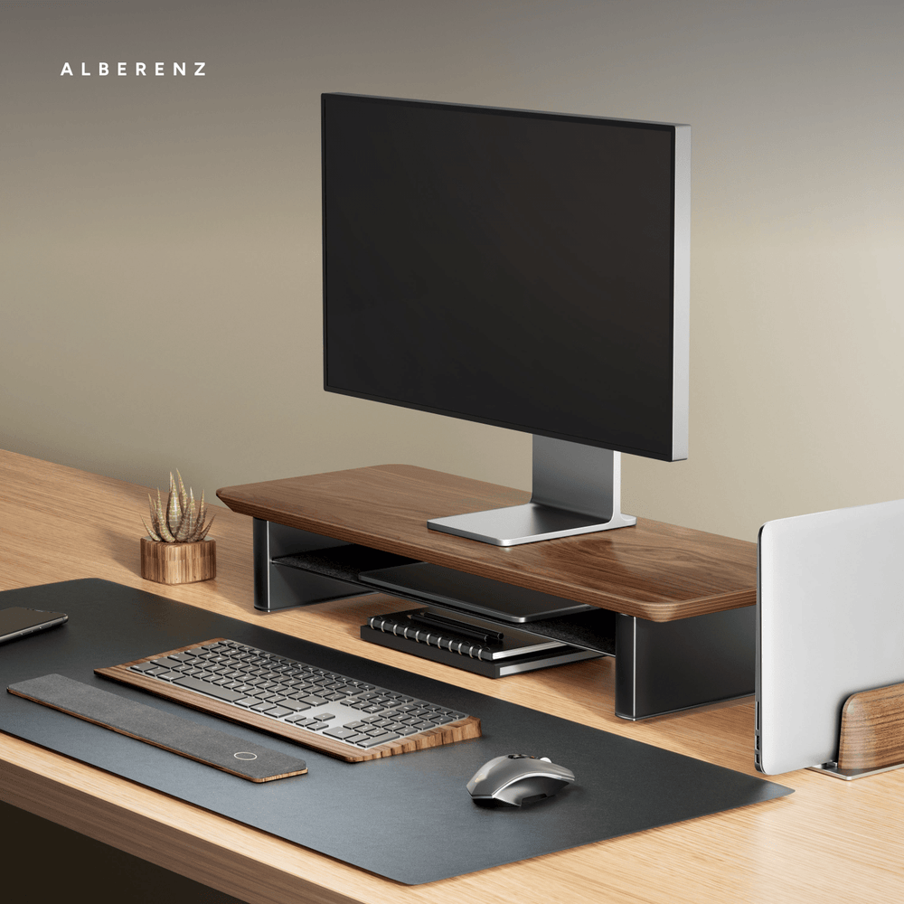 Alberenz® Walnut Wooden Monitor Riser - 1 Monitor