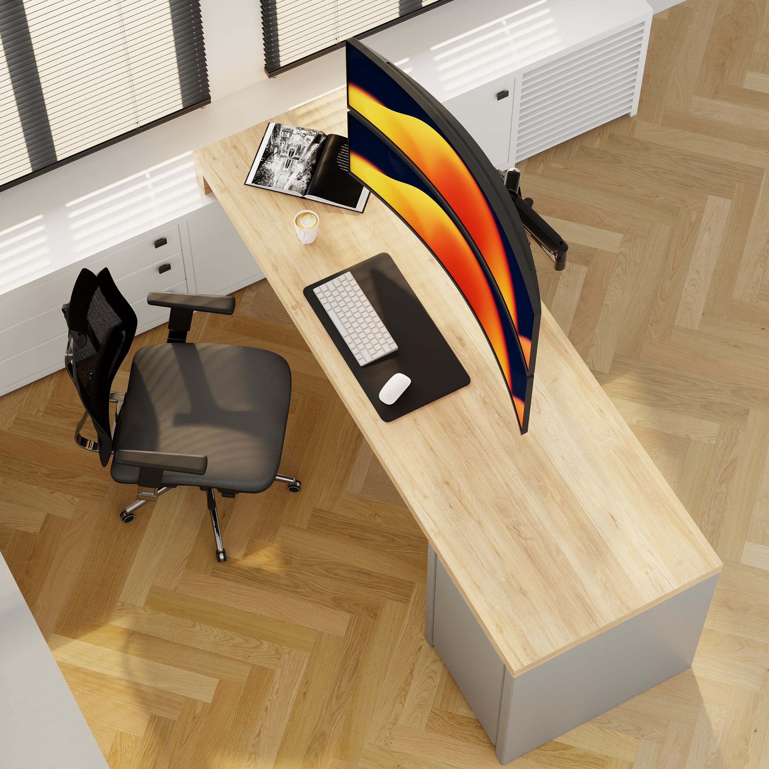 Alberenz® Alberenz Dubbele Zware Gebogen Monitorbeugel (tot 2 x 57 inch)