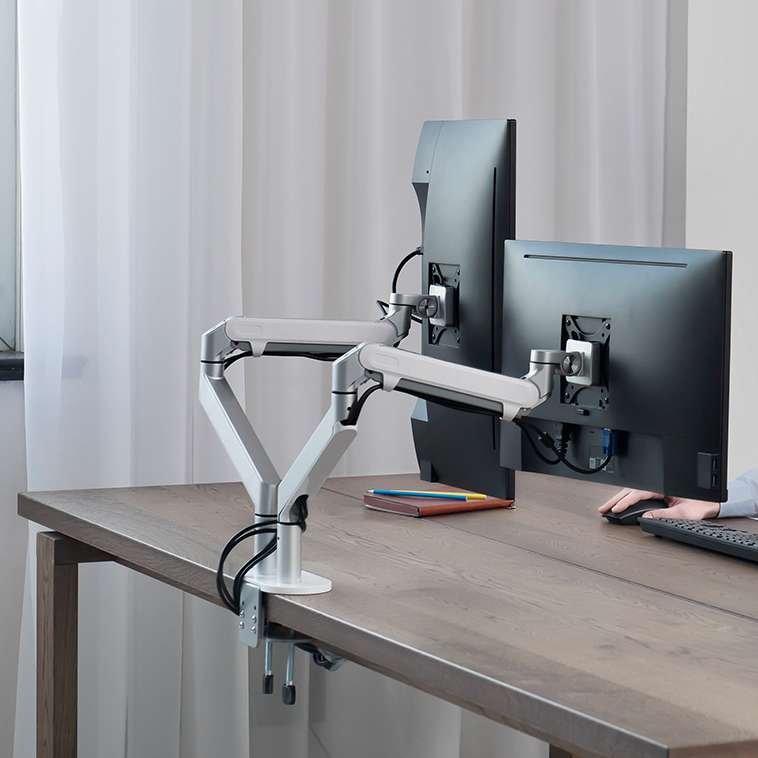 Alberenz® Bras Double pour Moniteur avec Ressort à Gaz Argent
