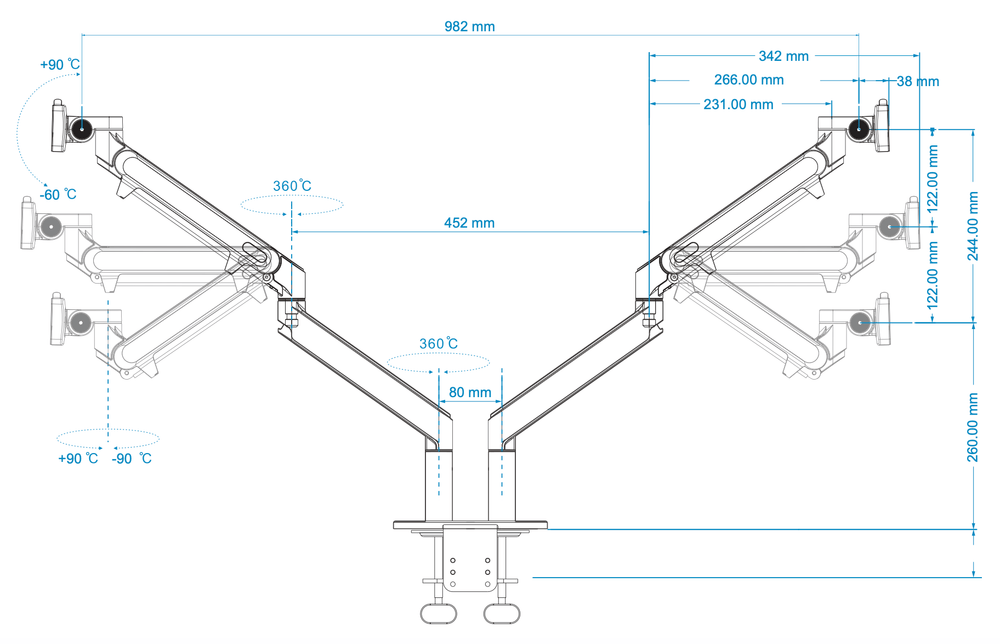 Alberenz® Bras Double pour Moniteur avec Ressort à Gaz Argent