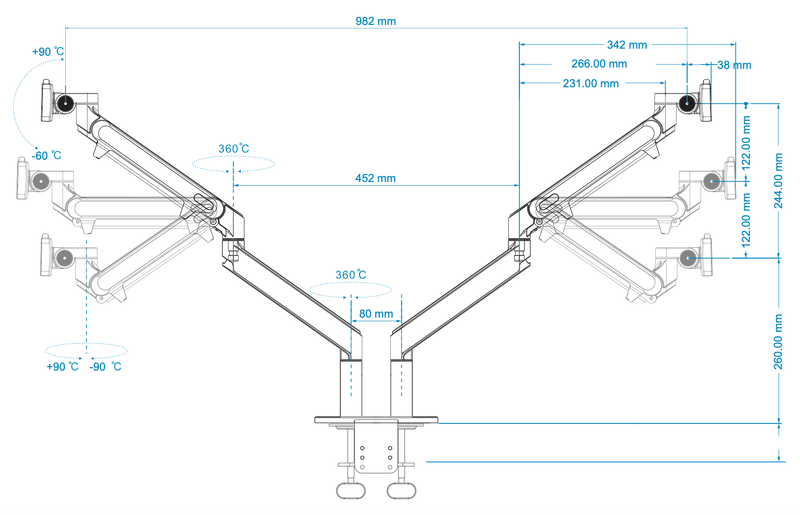 Alberenz® Bras Double pour Moniteur avec Ressort à Gaz Argent
