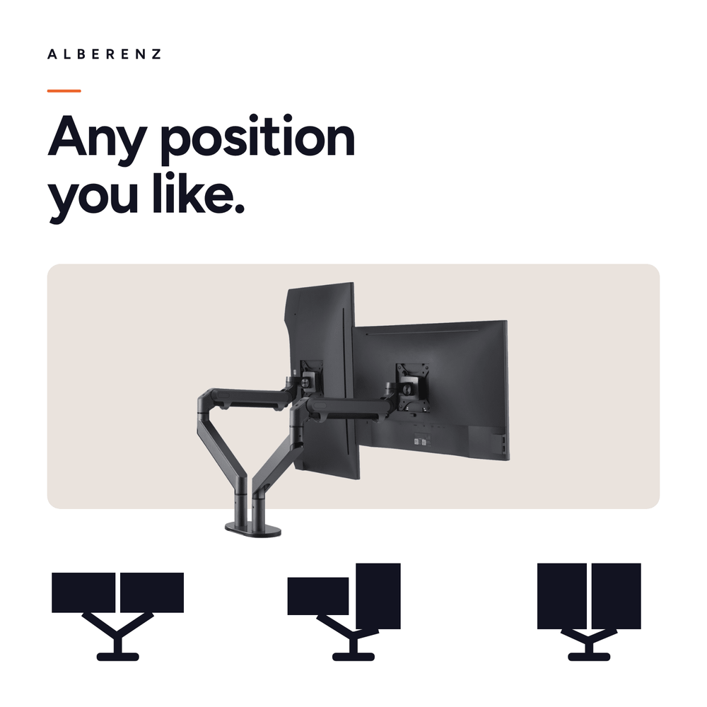 Alberenz® Dubbele Monitorarm Met Gasveer Donkergrijs