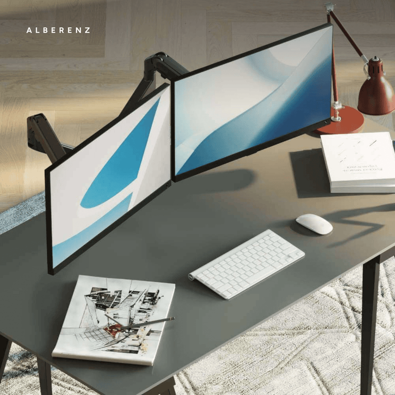 Alberenz® Dubbele Monitorarm Met Gasveer Donkergrijs