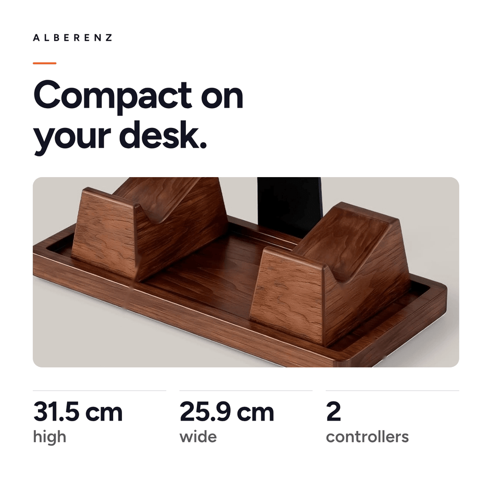 Alberenz® Walnut Headphone Stand with Controller Holders