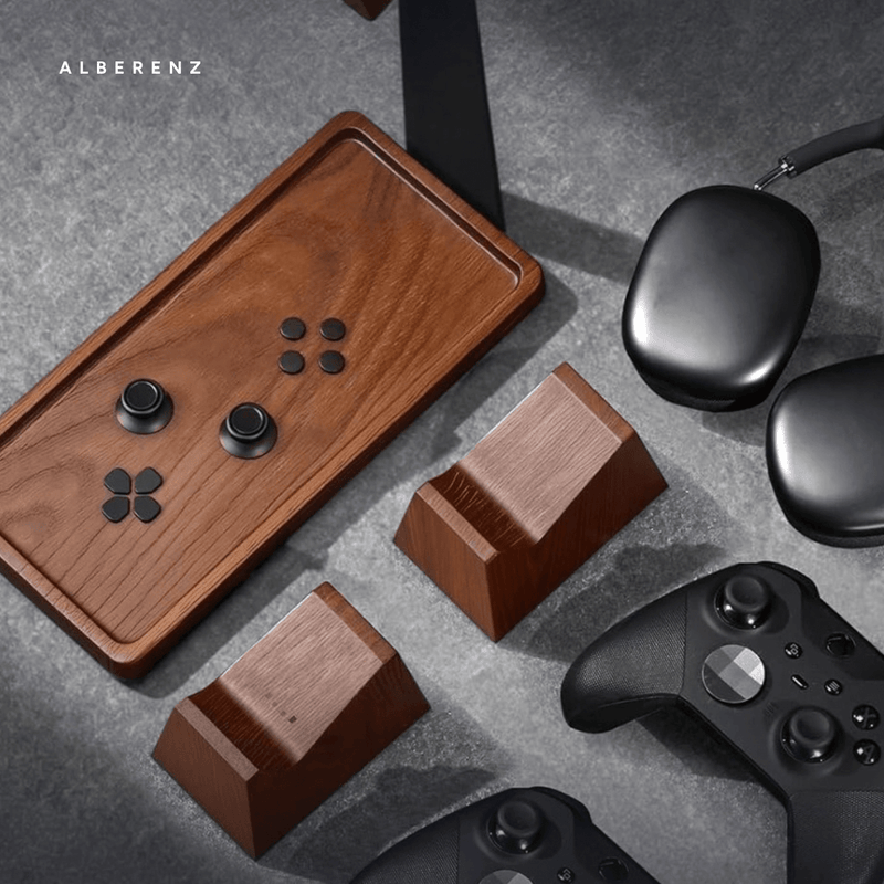 Alberenz® Walnut Headphone Stand with Controller Holders