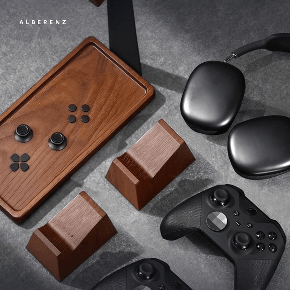 Alberenz® Walnut Headphone Stand with Controller Holders