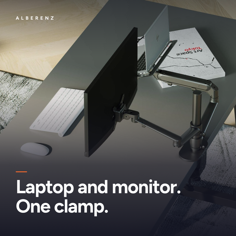 Bras pour moniteur d'ordinateur portable Alberenz® avec ressort à gaz noir