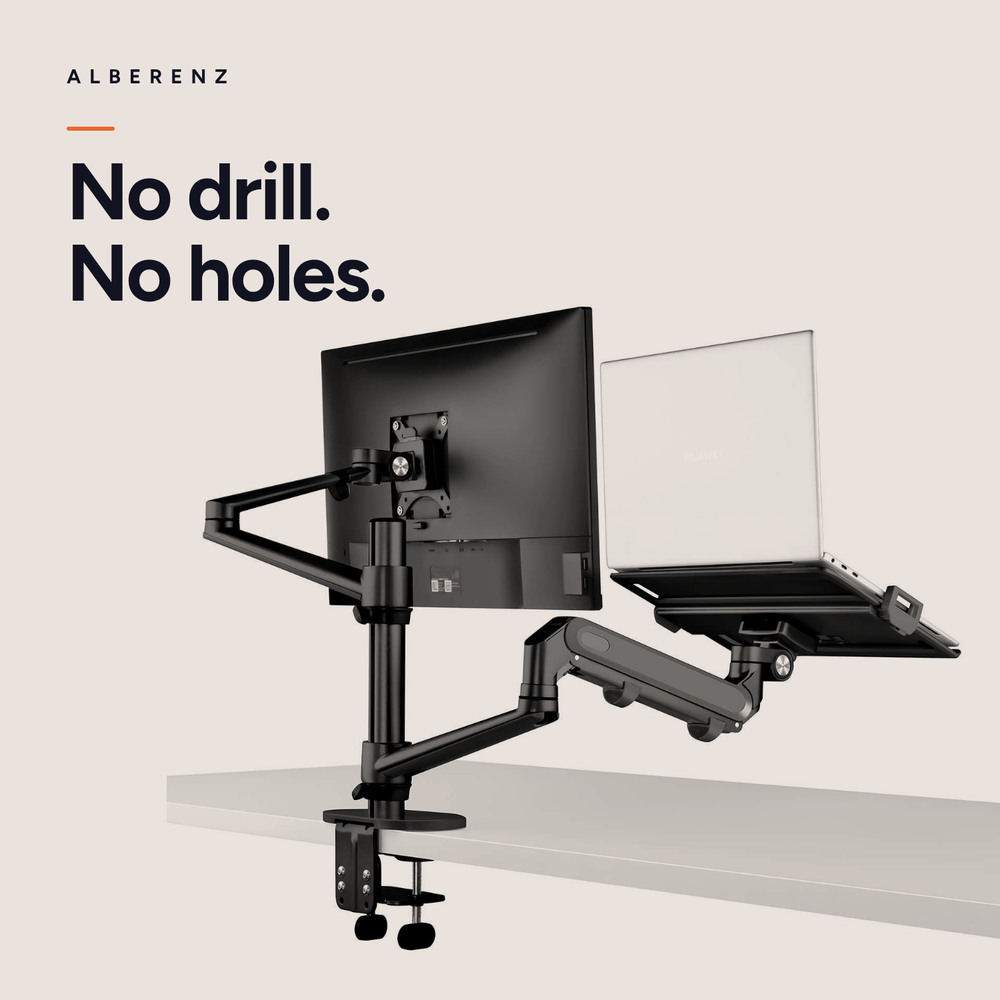Bras pour moniteur d'ordinateur portable Alberenz® avec ressort à gaz noir