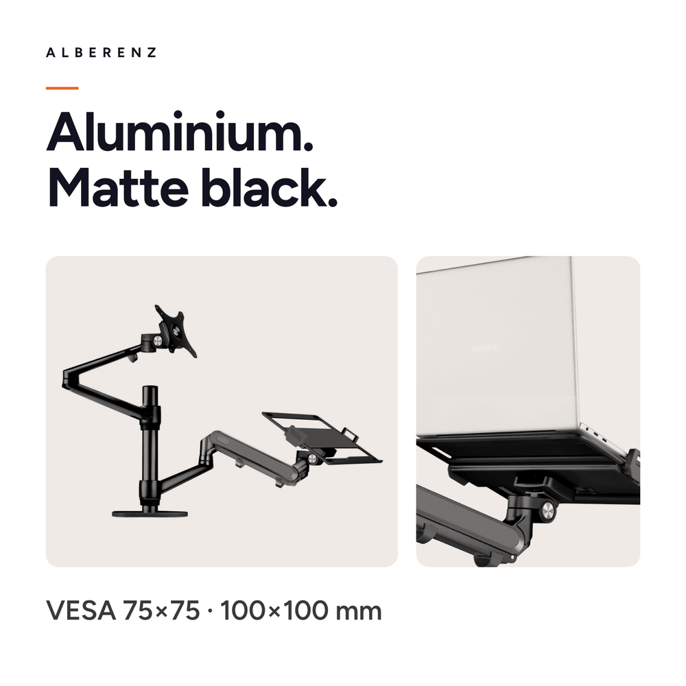 Bras pour moniteur d'ordinateur portable Alberenz® avec ressort à gaz noir