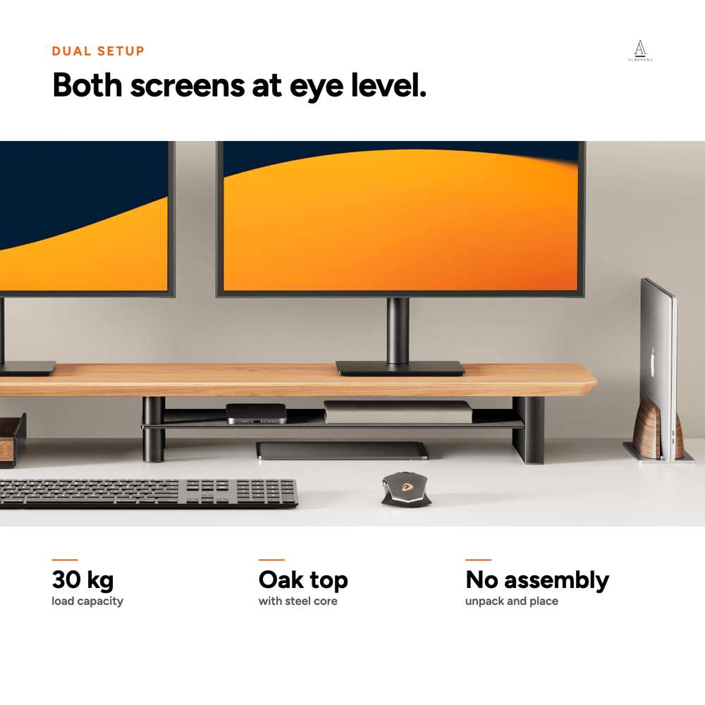 Alberenz® Eiken Houten Monitorverhoger - 2 Monitoren