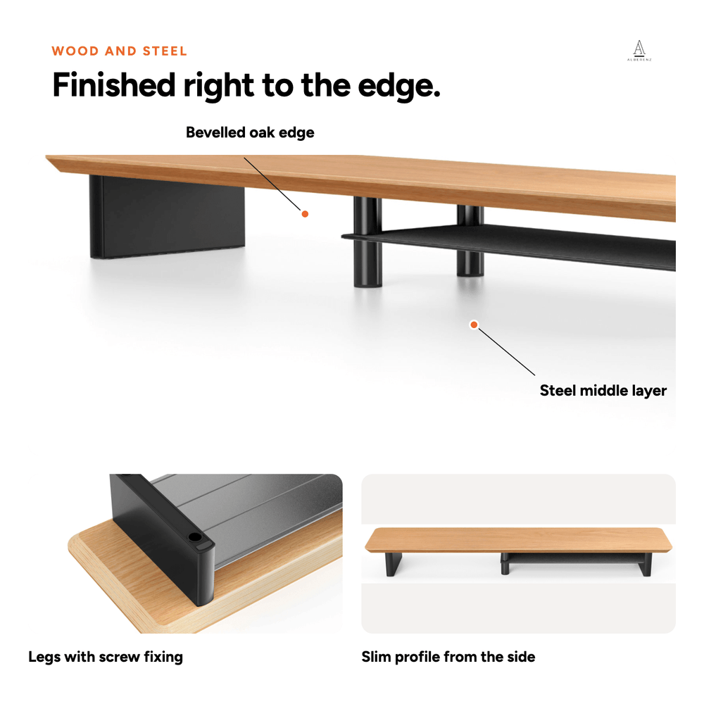 Alberenz® Eiken Houten Monitorverhoger - 2 Monitoren