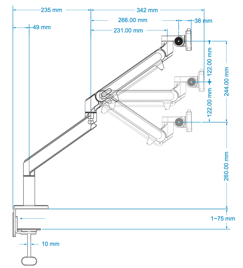 Alberenz® Bras Articulé à Ressort à Gaz pour Moniteur Unique Gris Foncé