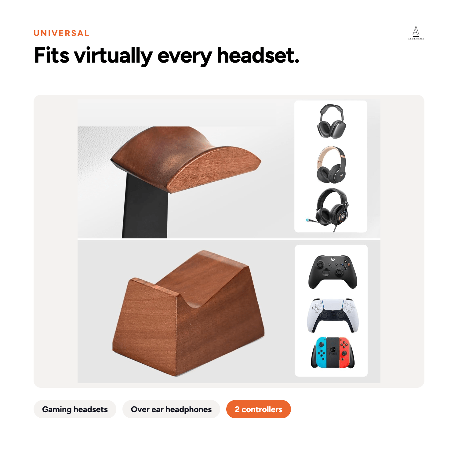 Fits virtually every gaming headset, over ear headphone and two controllers