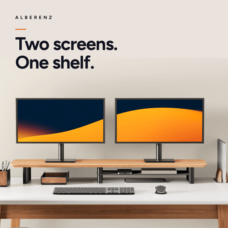 Alberenz® Oak Wooden Monitor Riser - 2 Monitors
