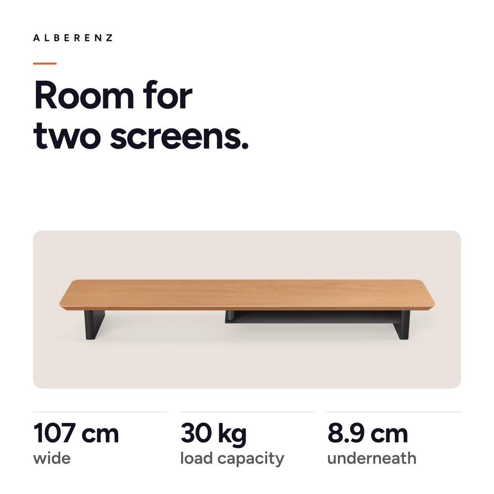 Alberenz® Oak Wooden Monitor Riser - 2 Monitors