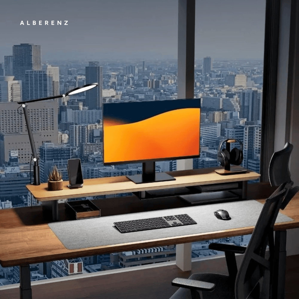 Alberenz® Oak Wooden Monitor Riser - 2 Monitors