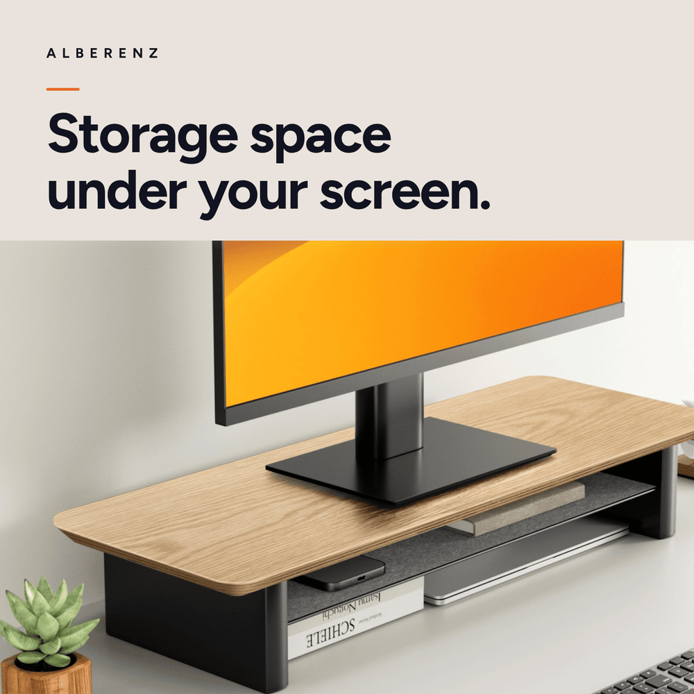 Alberenz® Oak Wooden Monitor Riser - 1 Monitor