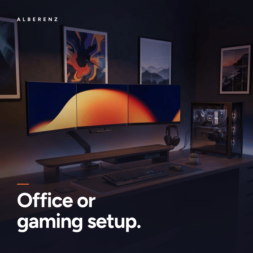 Alberenz® Walnut Wooden Monitor Riser - 2 Monitors