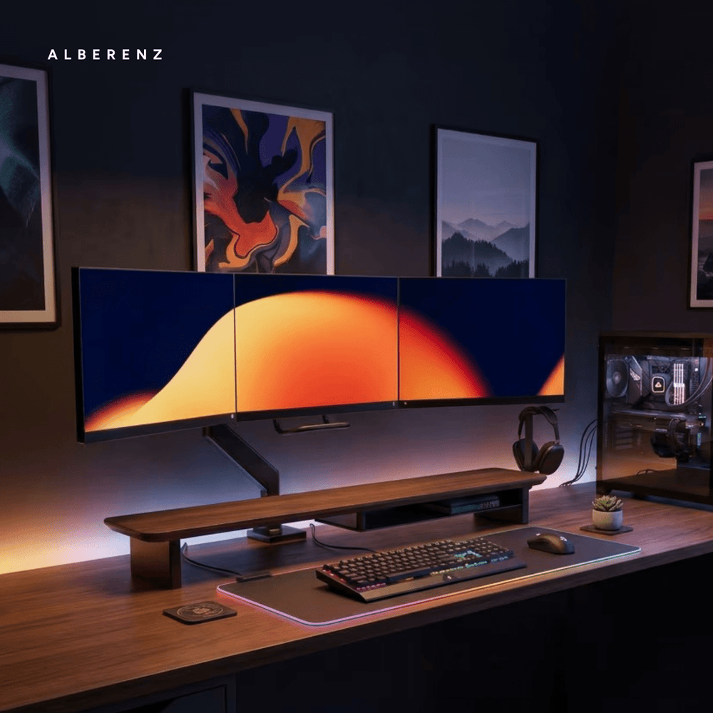 Alberenz® Walnut Wooden Monitor Riser - 2 Monitors